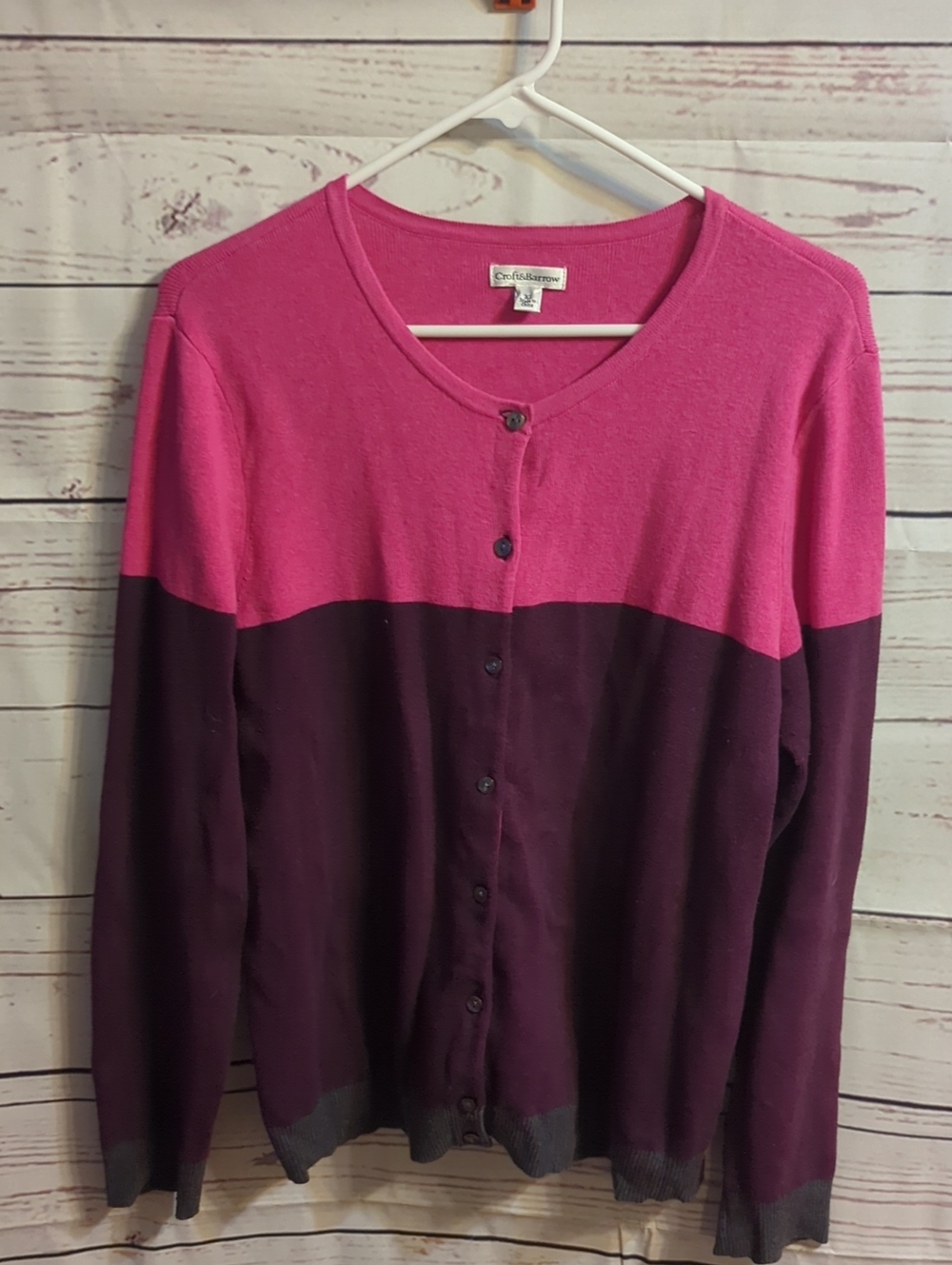 croft & barrow Pink and Plum Colorblock Button-Front Cardigan